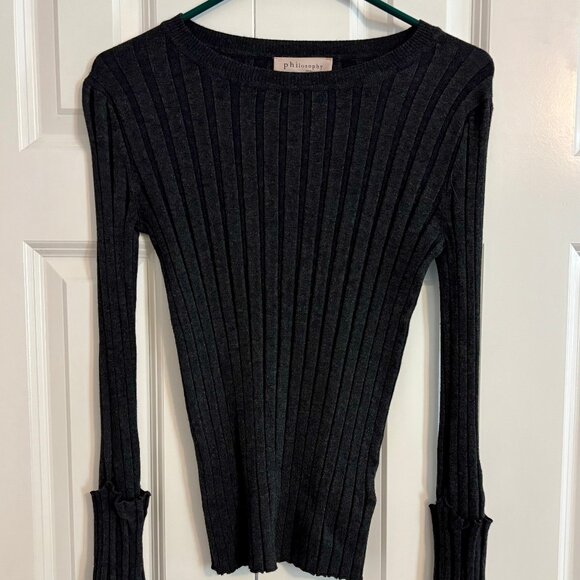 Philosophy Ribbed Knit Dark Gray Sweater Wom… - Picture 4 of 10
